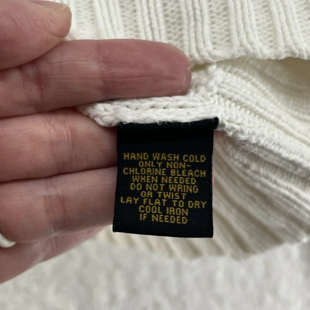 Ralph Lauren Women's Ivory Cable Knit Cotton Zip Sweater Cardigan Large Preppy